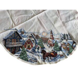 42" Round Tablecloth Needlepoint Handmade Winter Scene no stains